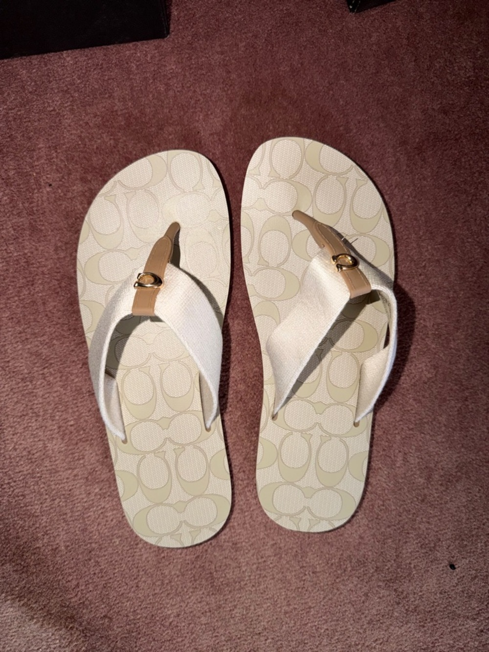 Coach Beige & White Signature Canvas Flip Flop Sandals